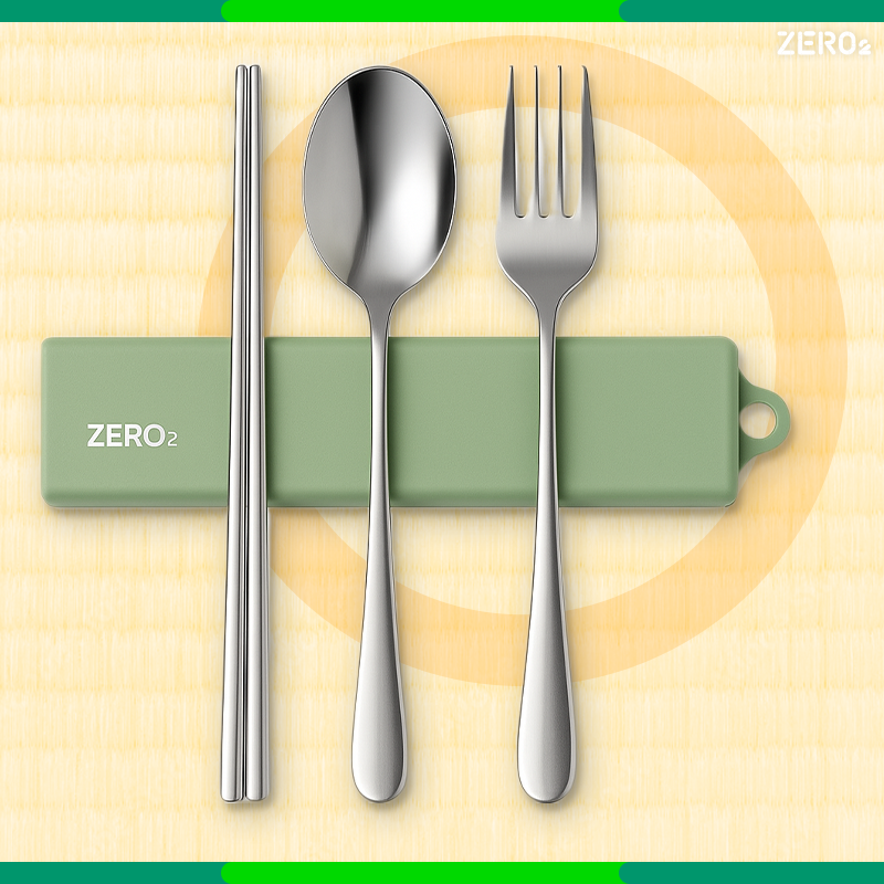「筷樂ES豬」餐具套裝｜SUS 304 不鏽鋼｜抹茶綠