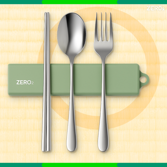 「筷樂ES豬」餐具套裝｜SUS 304 不鏽鋼｜抹茶綠