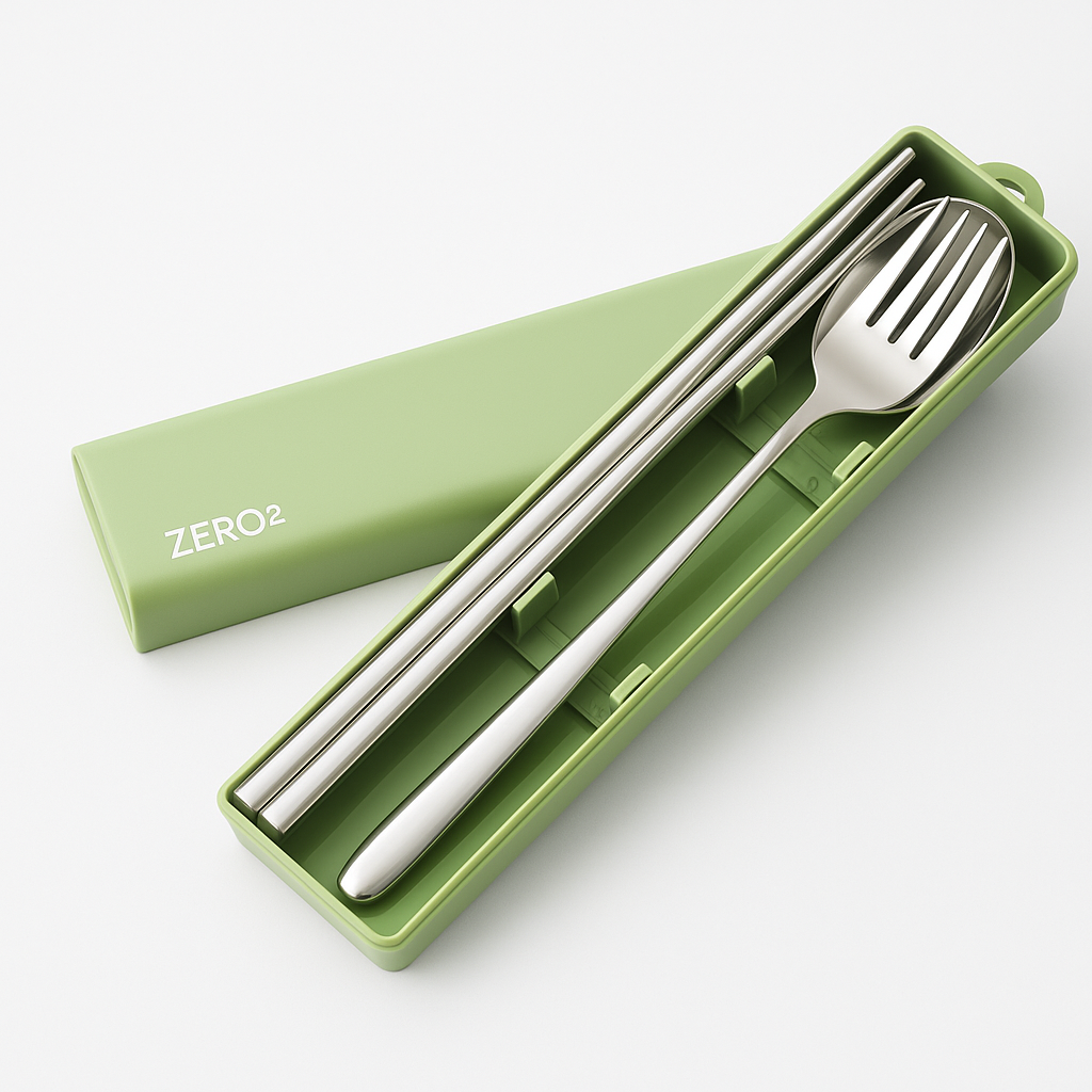 「筷樂ES豬」餐具套裝｜SUS 304 不鏽鋼｜抹茶綠
