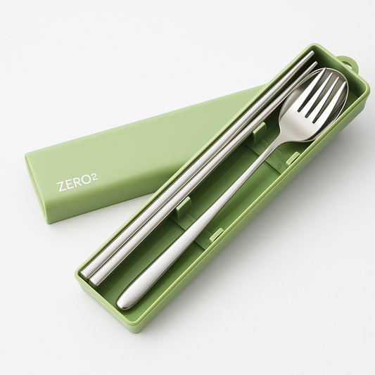 「筷樂ES豬」餐具套裝｜SUS 304 不鏽鋼｜抹茶綠